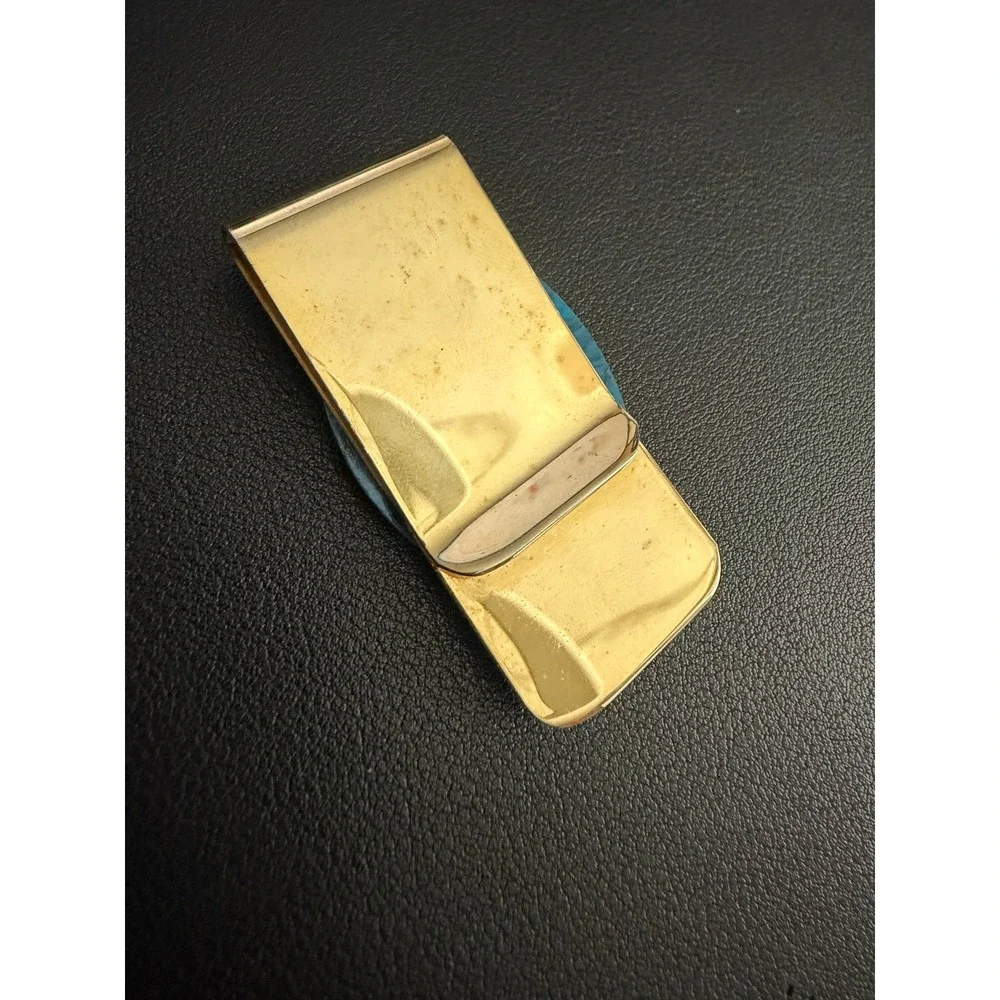 Vintage Money Clip Southwestern Gold Tone Teal